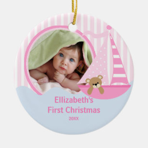 Babys erstes Weihnachtsfoto-Ornament Segelboot Keramikornament