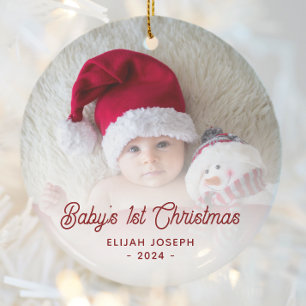 Baby's erstes Weihnachtsfoto Rot Retro Schrift Keramik Ornament