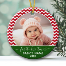 Baby's erstes Weihnachtsfoto rote Chevron grün
