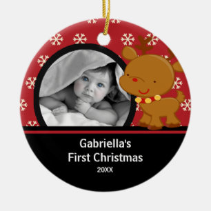 Babys erstes WeihnachtsFoto-Verzierungs-Ren Keramik Ornament