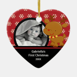 Babys erstes WeihnachtsFoto-Verzierungs-Ren Keramik Ornament
