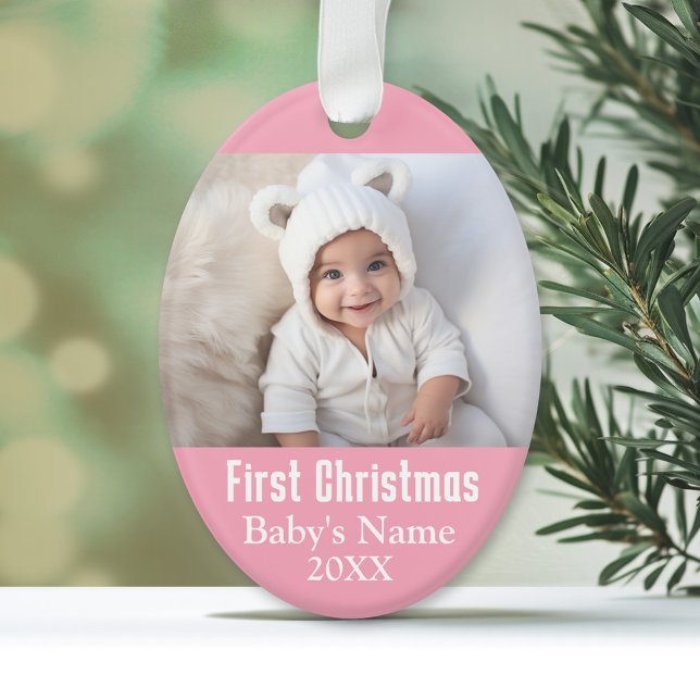 Babys erstes Weihnachtsgebäck Foto Rosa Girl Hinte Ornament (Personalized First Christmas Ornament)