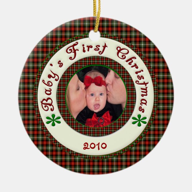 Babys erstes Weihnachtskundenspezifisches Foto Keramikornament (Vorne)