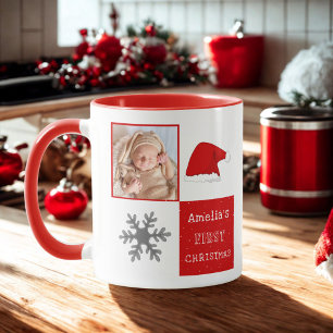 Baby's erstes Weihnachtsmann-Hut-Schneeflocken-Fot Tasse