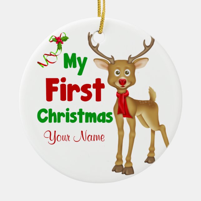 Babys erstes Weihnachtsren Keramikornament (Vorne)