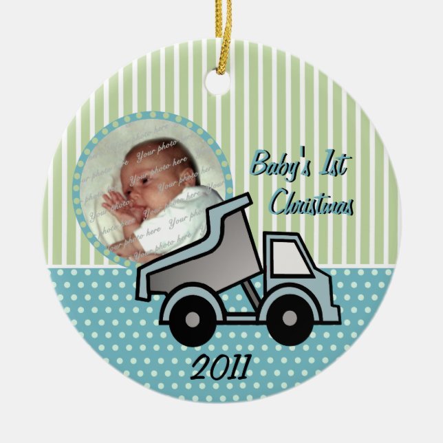 Babys Erstes Weihnachtsstumpf LKW Foto Keramik Ornament (Vorne)