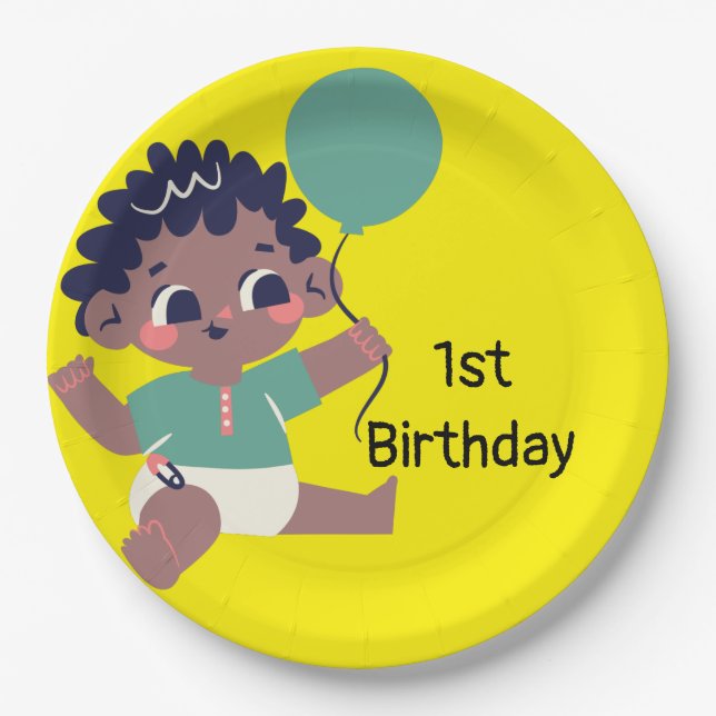 Baby's First Birthday (afroamerikanisch) Pappteller (Vorderseite)