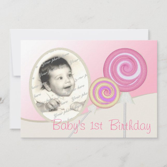 Baby's First Birthday Lollipop Einladung (Vorderseite)