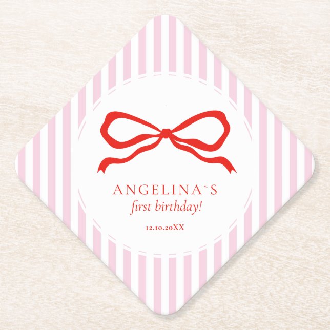 Baby's first birthday with soft pink Paper Coast. Untersetzer (Vorderseite)