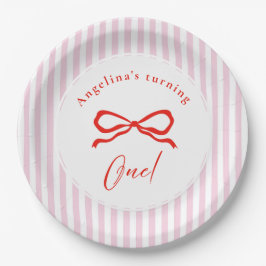 Baby's first birthday with soft pink party plates. pappteller