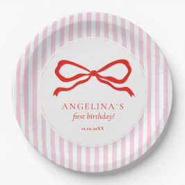 Baby's first birthday with soft pink party plates. pappteller