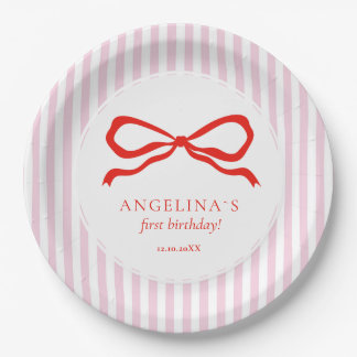 Baby's first birthday with soft pink party plates. pappteller