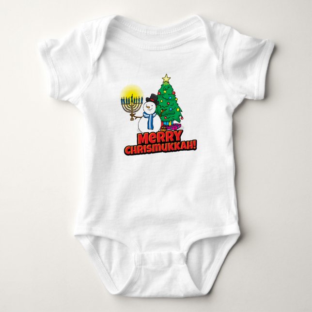 Baby's First Chrismukkah Snowman Holding Menorah Baby Strampler (Vorderseite)