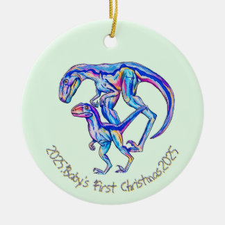 Baby's First Christmas 2025 Velociraptor Keramik Ornament