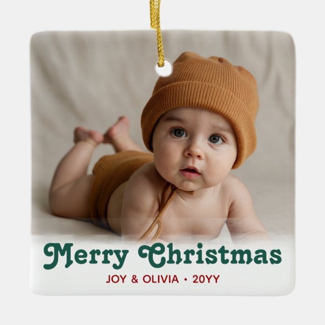 Baby's First Christmas 2 Foto Birth Stats Keramik Keramikornament (Vorderseite)