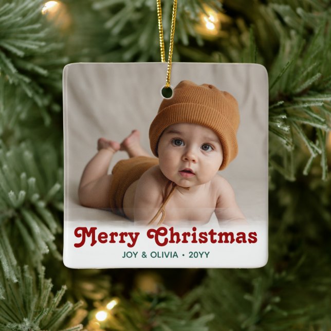 Baby's First Christmas 2 Foto Birth Stats Keramik Keramikornament (Baum)