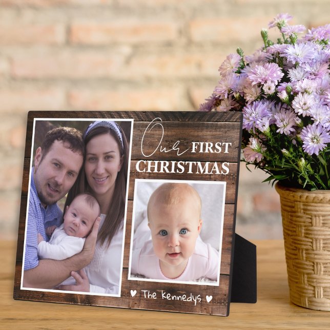 Baby's First Christmas 2 Foto Collage Rustic Wood Fotoplatte (Von Creator hochgeladen)