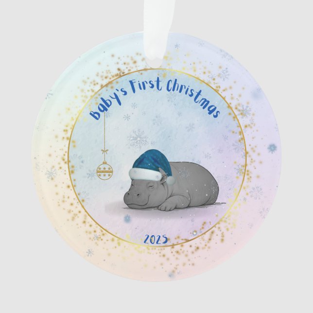Baby's First Christmas - Acrylic Hippo Ornament (devant)