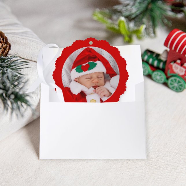 Baby's First Christmas Adorable Red Christmas Ornament Karte (Von Creator hochgeladen)
