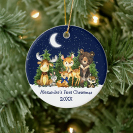 Baby's First Christmas Animals Deer Sky Bow Keramik Ornament