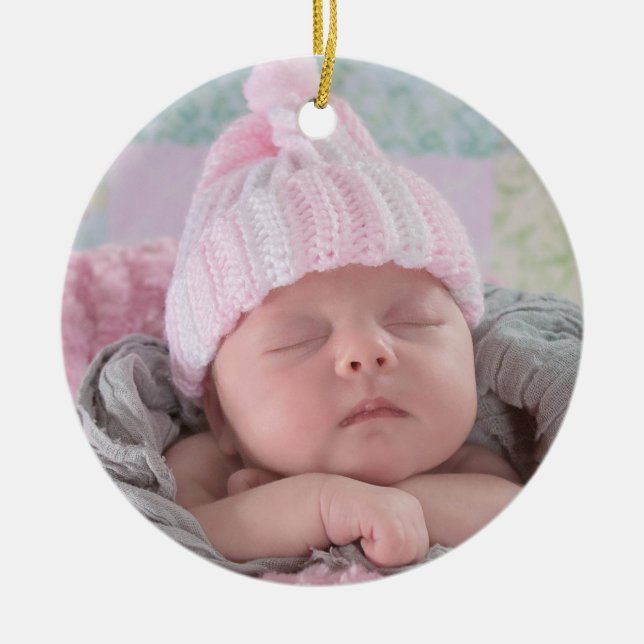 Baby's First Christmas Baby Foto Pink Christmas Keramik Ornament (Vorne)