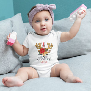 Baby's First Christmas Baby Rentier Poinsettia Baby Strampler