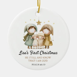 Baby's First Christmas Bible Verse Lamb Shepherd Keramik Ornament