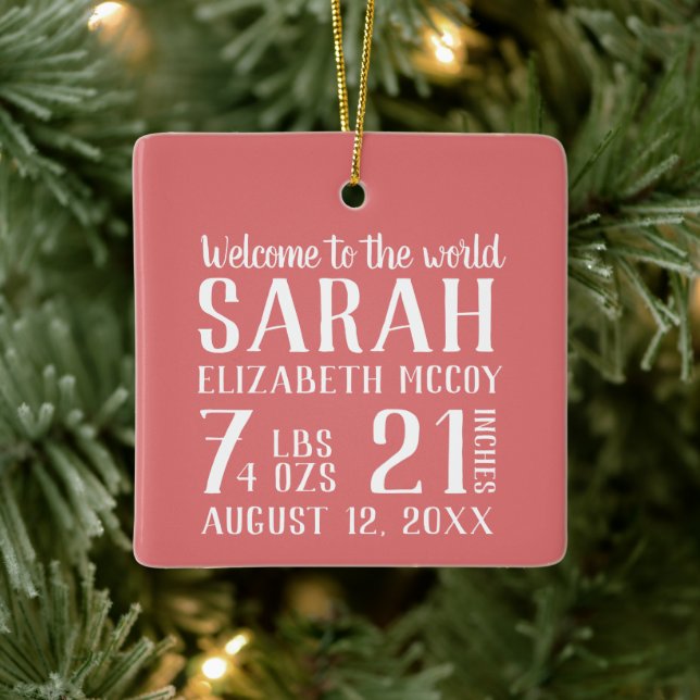 Baby's First Christmas Birth Stat Foto Keramikornament (Baum)