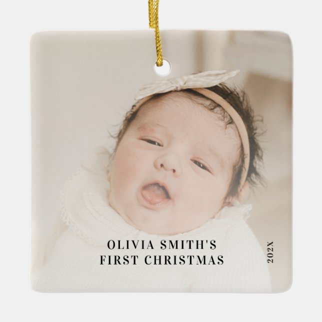 Babys First Christmas  Birth Stats Announcement  C Keramikornament (Vorderseite)