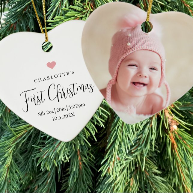 Baby's First Christmas Birth Stats Foto Herz Keramik Ornament (Von Creator hochgeladen)