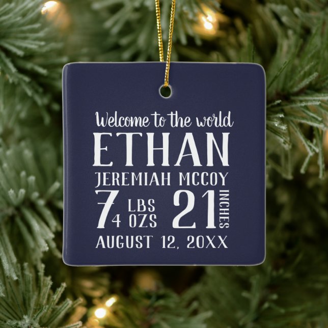 Baby's First Christmas Birth Stats Photo Keramikornament (Baum)