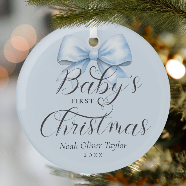 Baby's First Christmas Blue Bow Keepake Ornament Aus Glas (Von Creator hochgeladen)