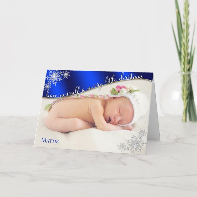 Baby's First Christmas Blue - DEIN BABY'S FOTO Karte (Vorderseite)