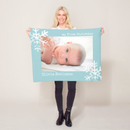 Baby's First Christmas Blue Foto mit Schneeflocken Fleecedecke