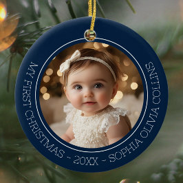 Baby's First Christmas Blue Modern 2 Foto Newborn Keramik Ornament