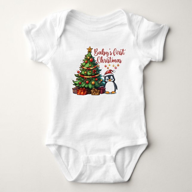 Baby's First Christmas Bodysuit | Niedlicher Pingu Baby Strampler (Vorderseite)