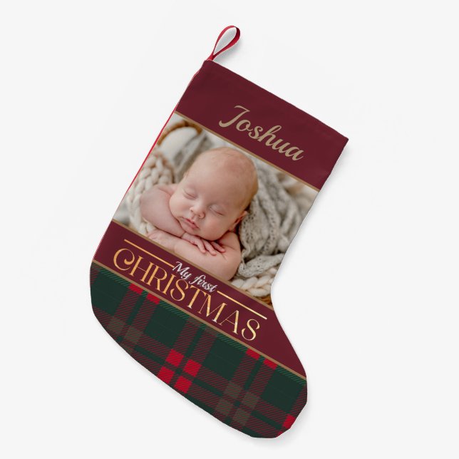 Baby's First Christmas Buffalo Kariertes Pattern F Kleiner Weihnachtsstrumpf (Vorderansicht (hängend))