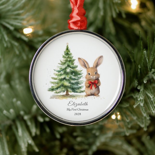 Baby's First Christmas Bunny Personalisiert Ornament Aus Metall (Baum)