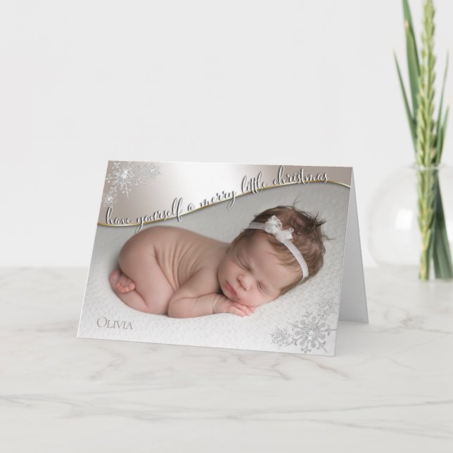 Baby's First Christmas Champagne YOUR BABY FOTO Karte (Vorderseite)