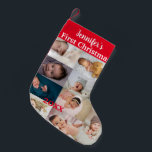 Baby's First Christmas Custom Foto Collage Name  Kleiner Weihnachtsstrumpf<br><div class="desc">Personalisieren Sie Ihren CHRISTMAS Strumpf mit den Fotos Ihres Babys und dem eigenen Text.
Die benutzerdefinierte Vorlage enthält 9 Fotos Ihres Baby- und individuelle Name-Textes.
Machen Sie die erste Weihnachtsfeier Ihres Kindes mit diesem personalisierten Foto-Strumpf noch schöner.</div>