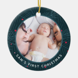 Baby's First Christmas Custom Foto Modern Spruce Keramik Ornament