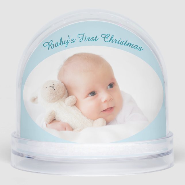 Baby's First Christmas Custom Fotos Light Blue Schneekugeln (Vorderseite)