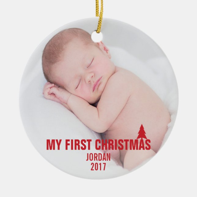 Baby's First Christmas Custom Keramik Ornament Red (Vorne)