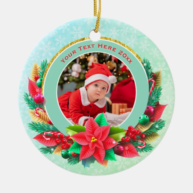 Baby's First Christmas Custom Name Photo Keepsake Keramik Ornament (Vorne)
