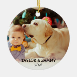 Baby's First Christmas Cute Custom Photo Name Year Keramik Ornament