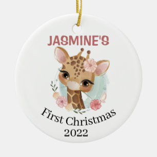 Baby's First Christmas cute giraffe year born Keramik Ornament