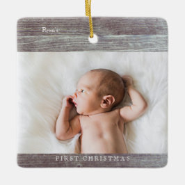 Baby's First Christmas Dark Wood Picture Monogram2 Keramikornament