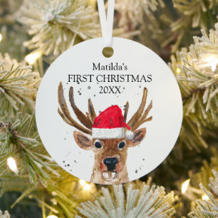 Baby's First Christmas Deer Watercolor Forest Ornament Aus Metall
