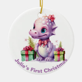 Baby's First Christmas Dinosaurier. Personalisierb Keramik Ornament