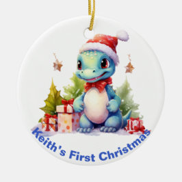Baby's First Christmas Dinosaurier. Personalisierb Keramik Ornament